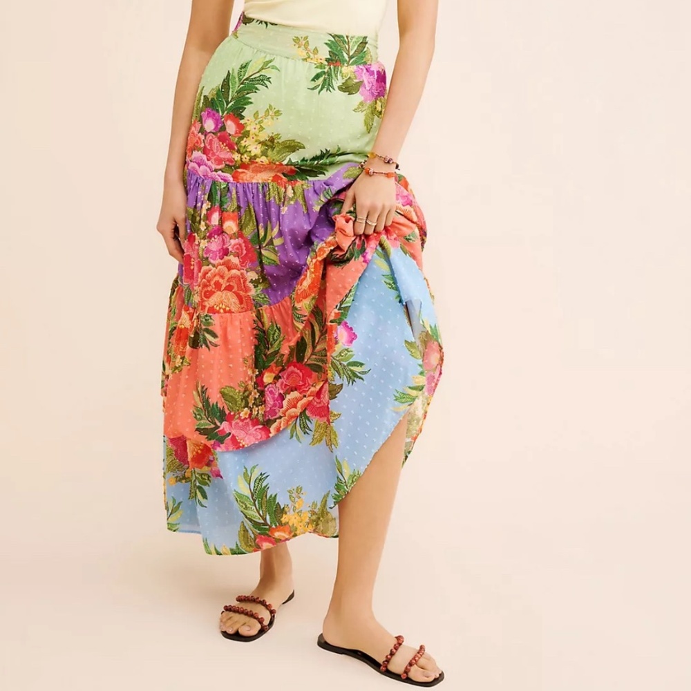 Farm Rio floral tiered maxi skirt - small